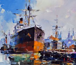 Painting, Ships at the old lighthouse - series Golden age, Volodymyr Gluhomanyuk