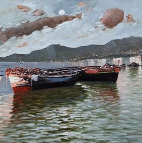 Gemälde, Lights on the coast - Italy painting, Vittorio Colucci