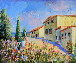 Painting, Tuscany landscape. Italian city, Schagen Vita