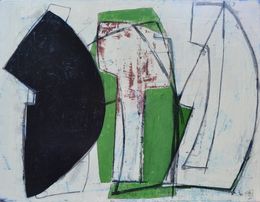Gemälde, Abstrait 24-15 vert pomme noir et blanc, Thomas Danel