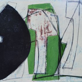 Gemälde, Abstrait 24-15 vert pomme noir et blanc, Thomas Danel