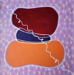 Painting, Zen Stones in Spring Garden of Peachy, Pink, Lilac Flowers, Vafa Majidli