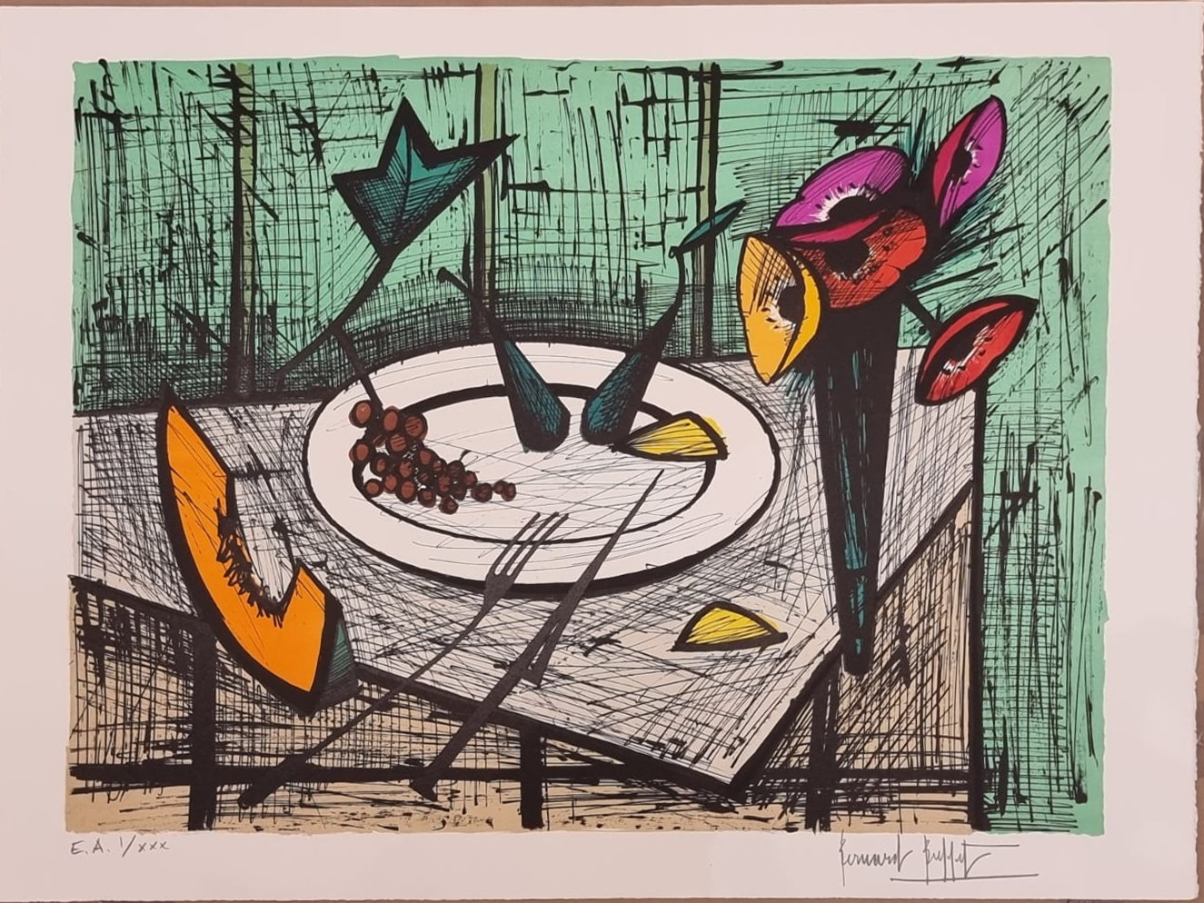 Bernard Buffet, Nature morte aux anémones Bernard Buffet, Nature morte aux anémones
