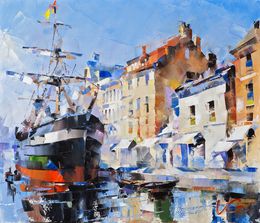 Gemälde, Ship in the Channel of Tranquility - series Golden age, Volodymyr Gluhomanyuk