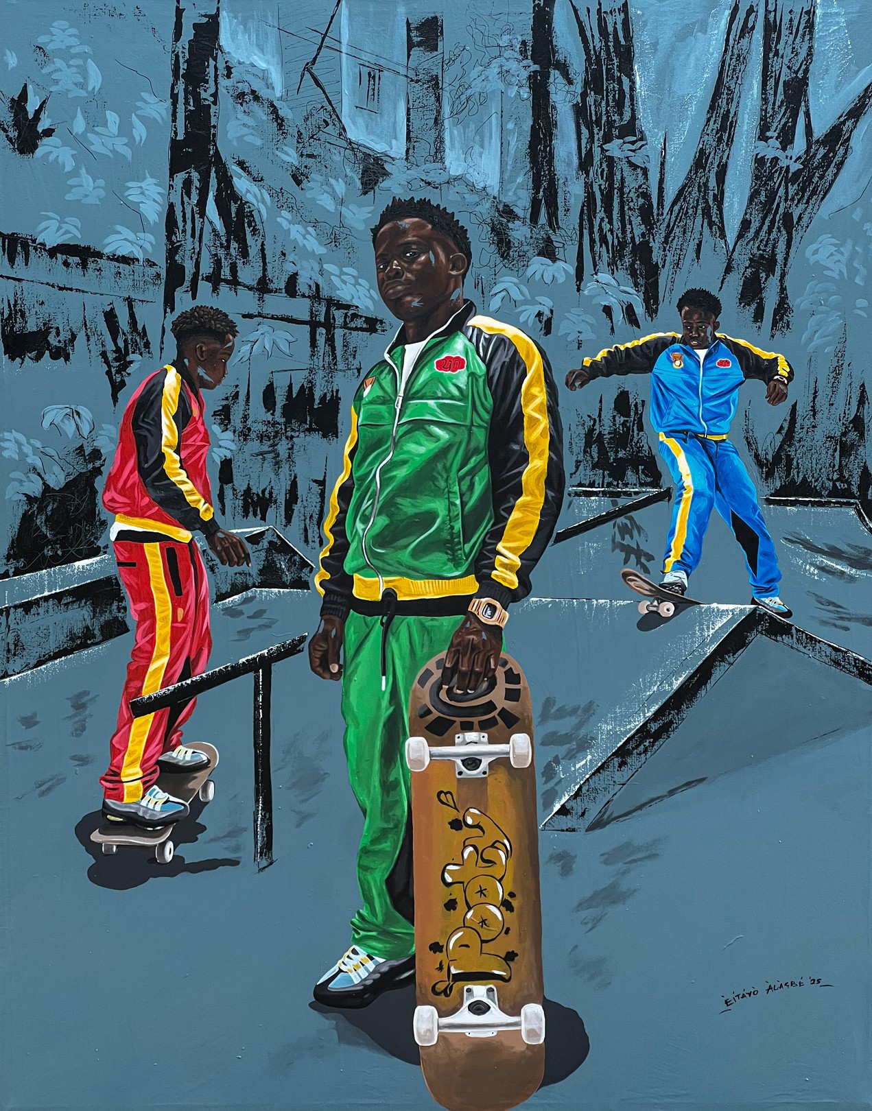 Eyitayo Alagbe, Life as a Roller-coaster 2 - 21st Century, Contemporary, Figurative, Men Skating Eyitayo Alagbe, Life as a Roller-coaster 2 - 21st Century, Contemporary, Figurative, Men Skating