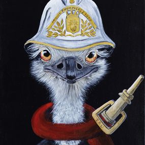 Gemälde, Pompiertruche - Série Portrait Autruche personnifiée, Anita Leray
