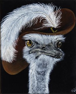 Gemälde, Cyranotruche - Série Portrait Autruche personnifiée, Anita Leray