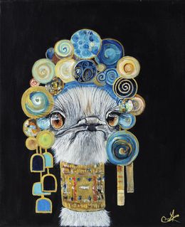 Gemälde, Klimtruche - Série Portrait Autruche personnifiée, Anita Leray