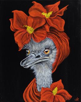 Gemälde, Hibiscutruche - Série Portrait Autruche personnifiée, Anita Leray