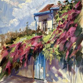 Gemälde, Old Cyprus village Lania in Blooming bougainvillea, July Kinart (Prykina)
