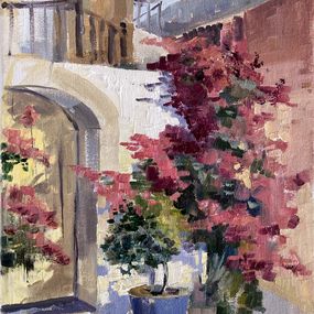 Gemälde, Blooming Bougainvillea in Old Cyprus village, July Kinart (Prykina)