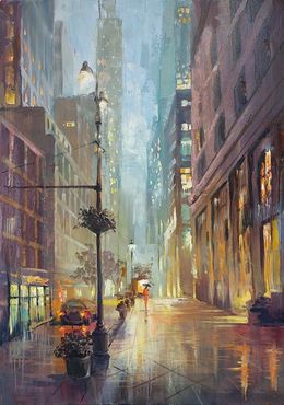 Peinture, Rainy New York – Urban Cityscape Oil Artwork, Victo