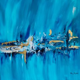 Painting, Bleu et or (avec de la feuille d'or véritable 24 carats), Âme Sauvage