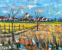 Gemälde, Le pré en fleurs devant la Villeneuve St Martin  réf : CPBD1093, Lucien Gondret