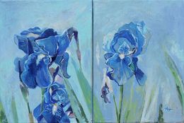 Gemälde, Diptyque Iris au jardin, Aurélie Trabaud