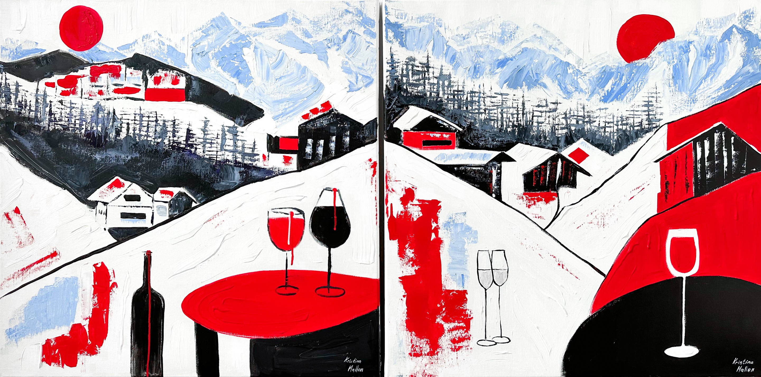 Kristina Mallen, Diptych: après-ski wine delight in the snowy Alps Kristina Mallen, Diptych: après-ski wine delight in the snowy Alps