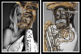 Fotografien, Toni Garnn and Jennifer Lopez, Diptych. Intervened by the artists, Hunter & Gatti