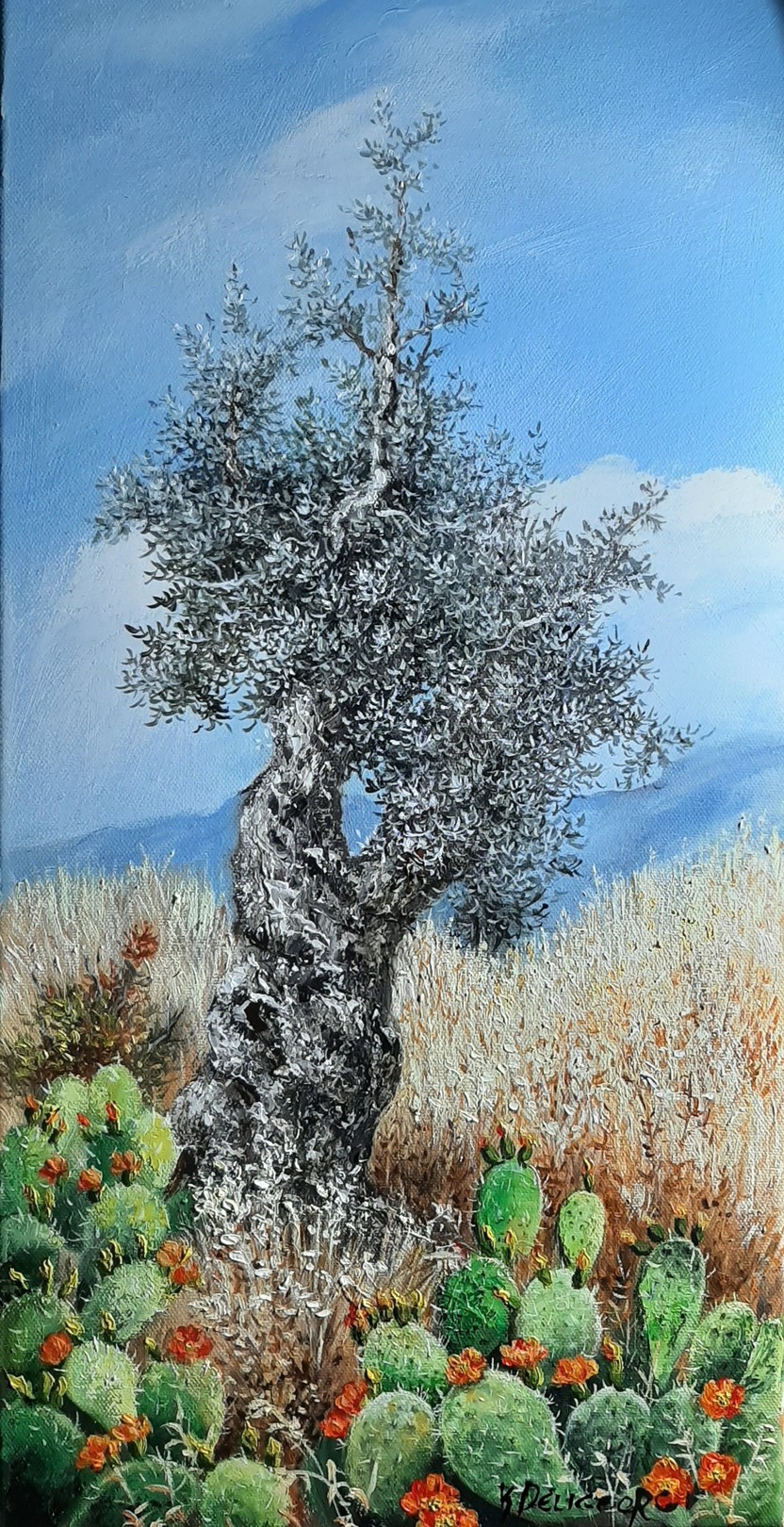 Kaiti Deligeorgi, Olive tree with cacti in blossom Kaiti Deligeorgi, Olive tree with cacti in blossom