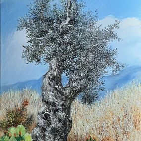 Gemälde, Olive tree with cacti in blossom, Kaiti Deligeorgi