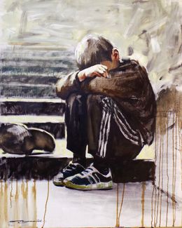 Peinture, I am alone (homeless child), Vladyslav Kazachenko