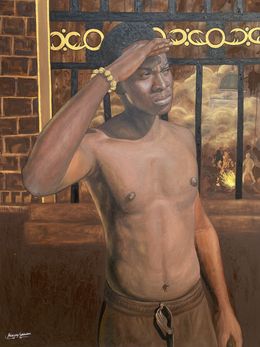 Gemälde, Where Do I Go From Here - 21st Century Contemporary, Figurative, Men, Earth Tone, Abdulateef Salaudeen