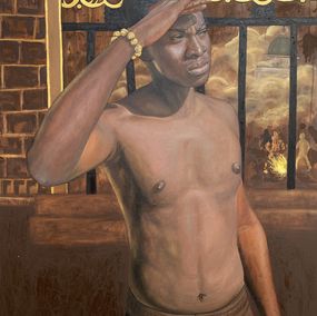 Peinture, Where Do I Go From Here - 21st Century Contemporary, Figurative, Men, Earth Tone, Abdulateef Salaudeen