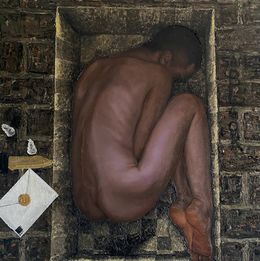 Gemälde, Strand In Story (Where I Fit In) - 21st Century Contemporary, Figurative, Men, Abdulateef Salaudeen