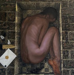 Peinture, Strand In Story (Where I Fit In) - 21st Century Contemporary, Figurative, Men, Abdulateef Salaudeen