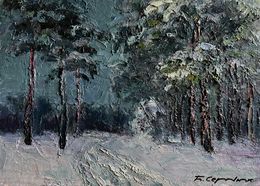 Gemälde, Winter trail in the forest, Boris Serdyuk