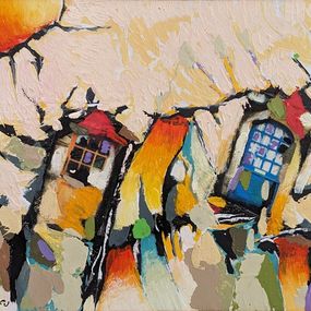 Gemälde, Landscape with houses, Ivan Yahnadzhiev