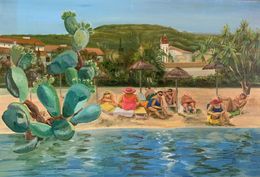 Gemälde, The Beach in Corfu, Elena Chulkova