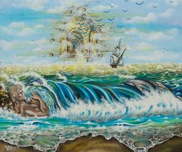 Gemälde, La Vague - Paysage marin fantastique, Michèle Vincent