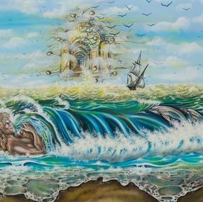 Gemälde, La Vague - Paysage marin fantastique, Michèle Vincent