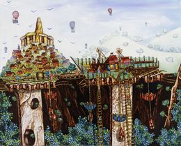 Gemälde, Les trois mondes - Paysage fantastique, Michèle Vincent