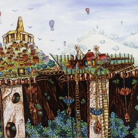 Gemälde, Les trois mondes - Paysage fantastique, Michèle Vincent