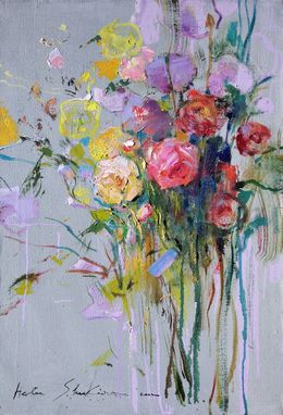Peinture, Roses on navy blue . Bouquet a la prima, Helen Shukina