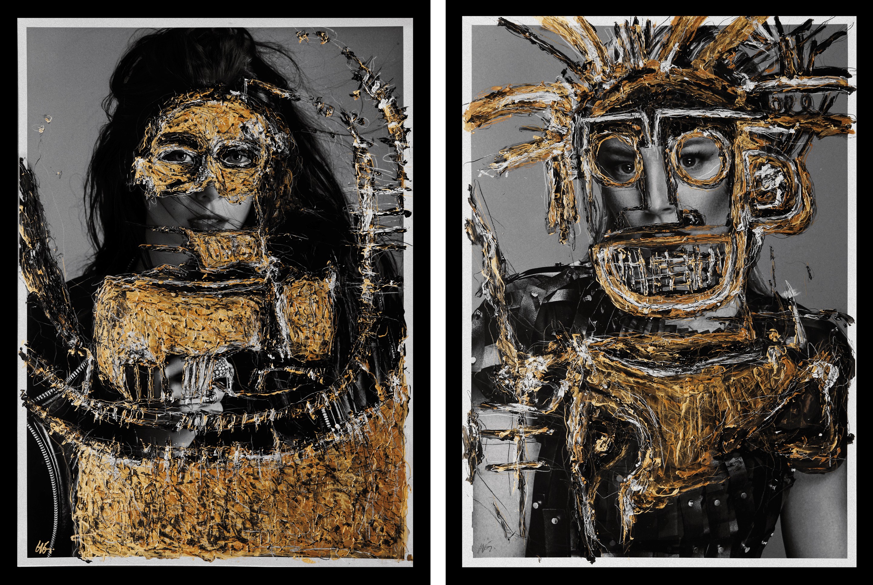 Hunter & Gatti, Elizabeth Olsen and Elizabeth Banks, Diptych Intervened by the artists. Hunter & Gatti, Elizabeth Olsen and Elizabeth Banks, Diptych Intervened by the artists.