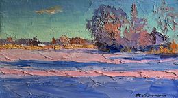 Gemälde, Pink morning in winter, Boris Serdyuk