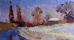 Gemälde, The street was covered with snow, Boris Serdyuk