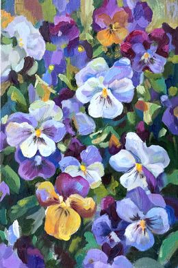 Painting, Viola. Spring Flowers. 3 of the Triptych, Momalyu Liubov Kriuchkova