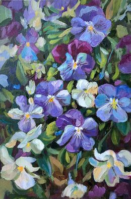 Painting, Blue Viola. Spring Flowers., Momalyu Liubov Kriuchkova