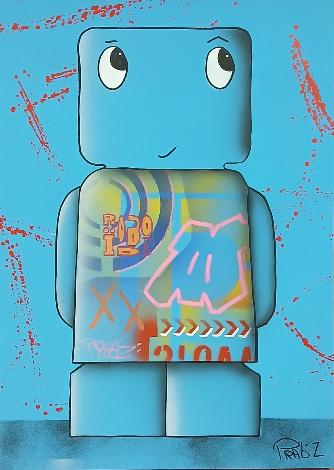 PRAB'Z, Roboïde dessin original bleu ciel PRAB'Z, Roboïde dessin original bleu ciel
