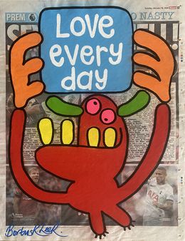 Peinture, Love Everyday - Red Monster with Blue Sign, Bortusk Leer