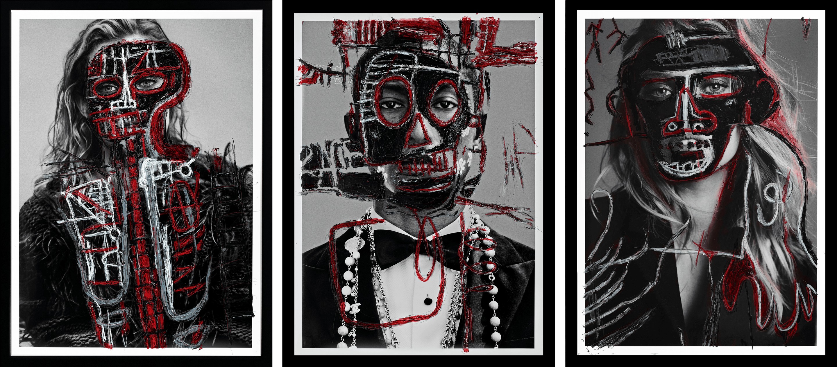 Hunter & Gatti, Diane K, Pharrell B&W, Toni Garnn II. Photo intervened by the artists. Hunter & Gatti, Diane K, Pharrell B&W, Toni Garnn II. Photo intervened by the artists.
