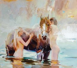 Gemälde, Horse bathing, Vasyl Khodakivskyi