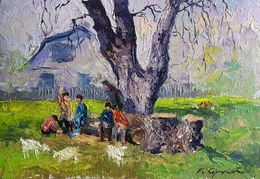 Gemälde, May day in the village, Boris Serdyuk