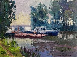 Gemälde, Ships on the river, Boris Serdyuk