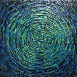 Gemälde, Éclat concentrique vert bleu, Jonathan Pradillon