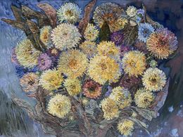 Painting, Bouquet with Yellow chrysanthemums, Nadezda Stupina