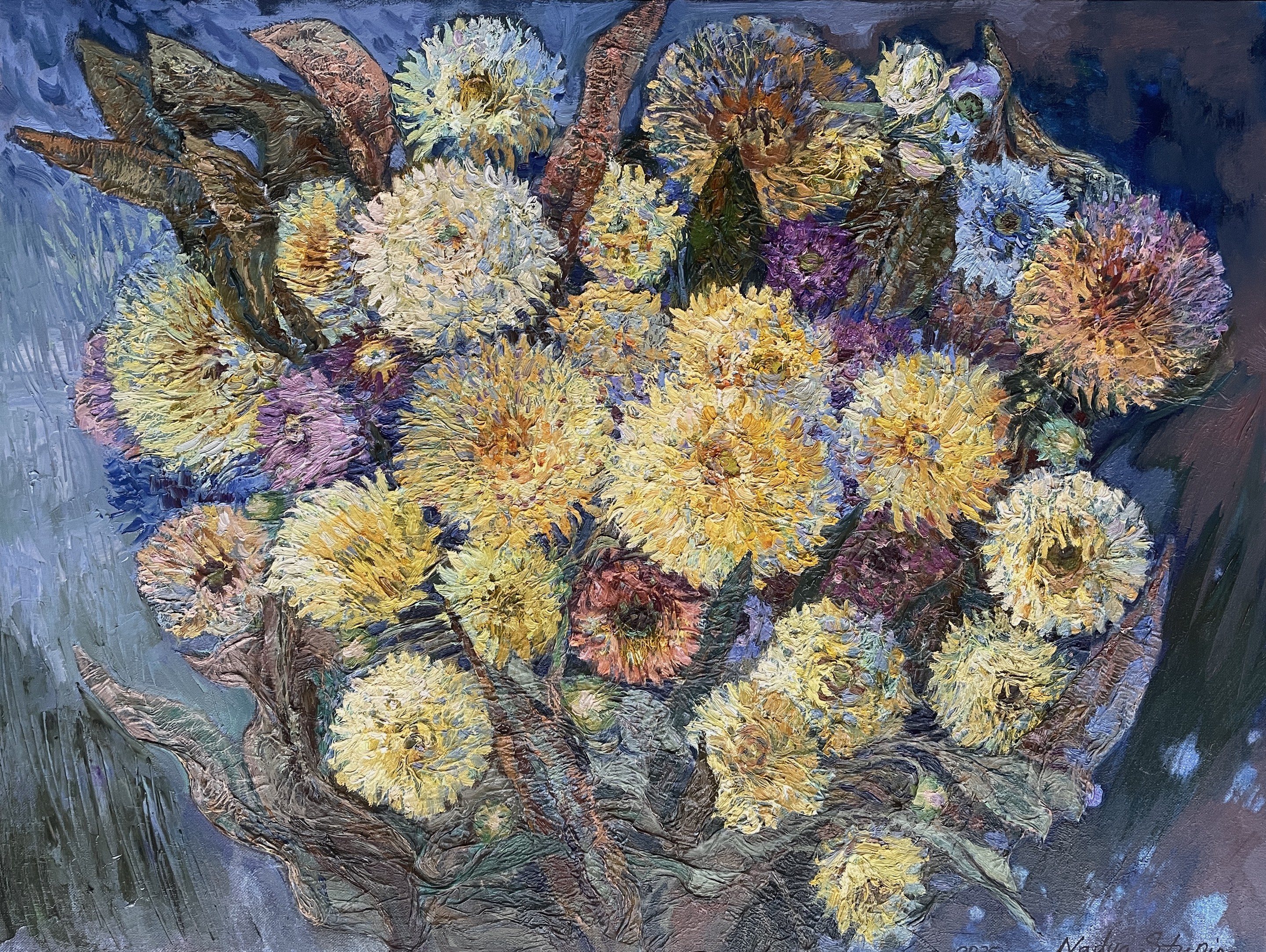 Nadezda Stupina, Bouquet with Yellow chrysanthemums Nadezda Stupina, Bouquet with Yellow chrysanthemums